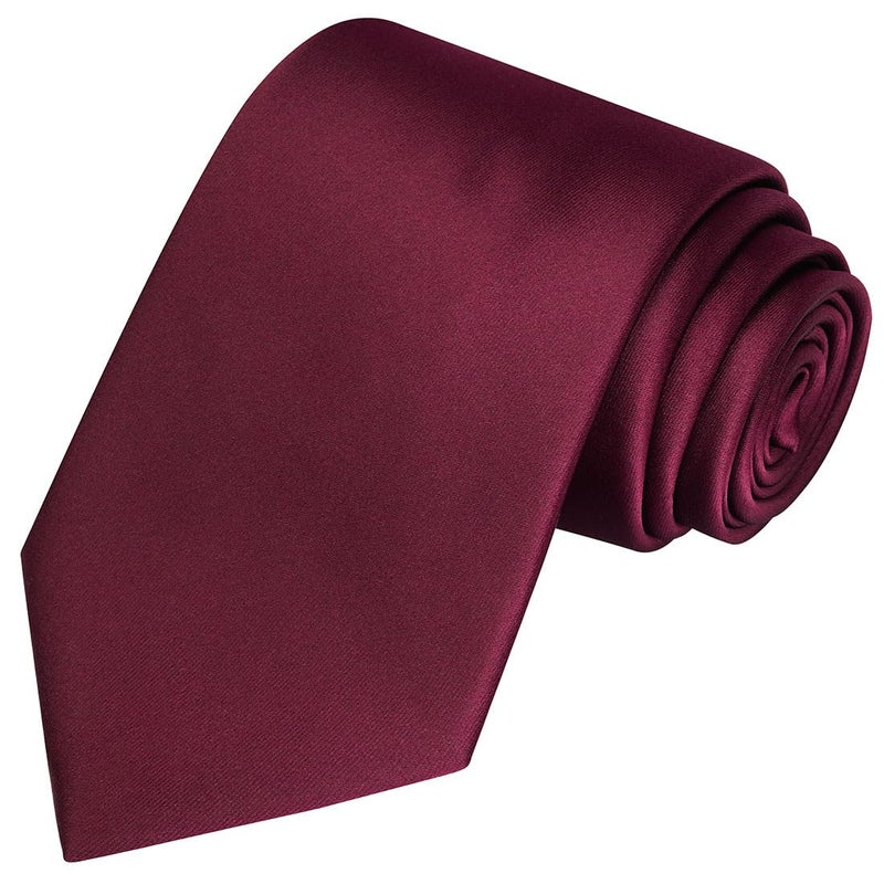 KissTies Mens Burgundy Red Satin Tie Solid Maroon Wedding Necktie + Gift Box - Image 1